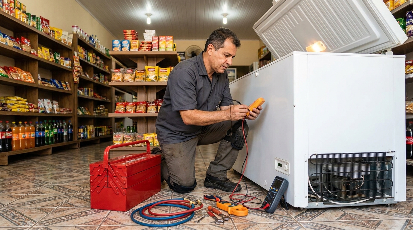 Recarga de gás refrigerante em freezer em atendimento em Guarapari‑ES